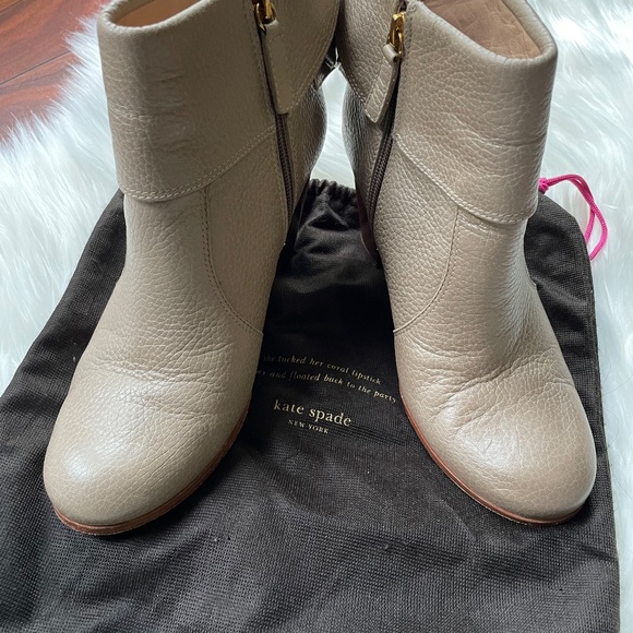 KATE SPADE LANISE BOW LEATHER BOOTS Neutral Beige 7.5M - Picture 3 of 14